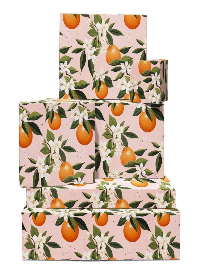 CENTRAL 23 Orange Wrapping Paper - 6 Sheets of Eco Birthday Gift Wrap - Oranges on Branches - Floral - For Kids Men Women - Recyclable - Image 1